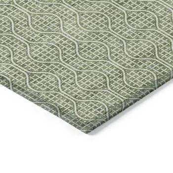 10' X 14' Green And Ivory Geometric Washable Indoor Outdoor Area Rug