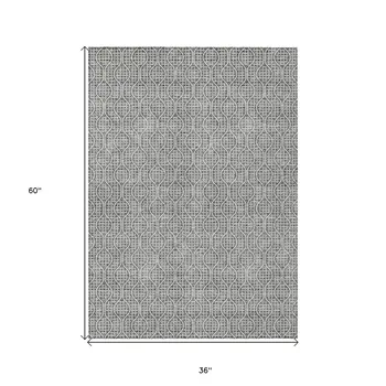3' X 5' Gray And Ivory Geometric Washable Indoor Outdoor Area Rug