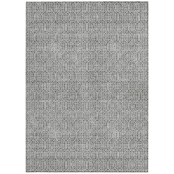 5' X 8' Gray And Ivory Geometric Washable Indoor Outdoor Area Rug