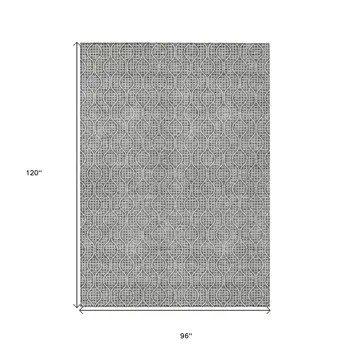 8' X 10' Gray And Ivory Geometric Washable Indoor Outdoor Area Rug