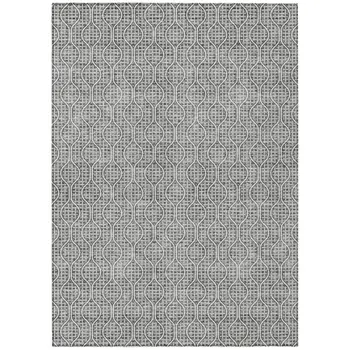 8' X 10' Gray And Ivory Geometric Washable Indoor Outdoor Area Rug