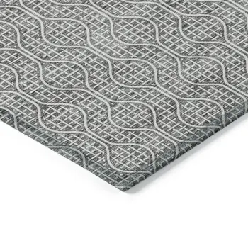10' X 14' Gray And Ivory Geometric Washable Indoor Outdoor Area Rug