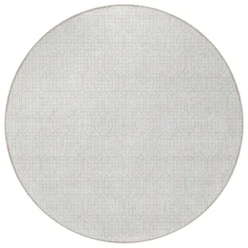 8' Ivory And Beige Round Geometric Washable Indoor Outdoor Area Rug