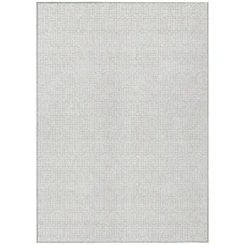 8' X 10' Ivory And Beige Geometric Washable Indoor Outdoor Area Rug