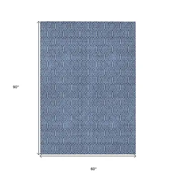5' X 8' Navy Blue And Ivory Geometric Washable Indoor Outdoor Area Rug