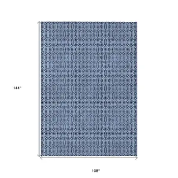9' X 12' Navy Blue And Ivory Geometric Washable Indoor Outdoor Area Rug