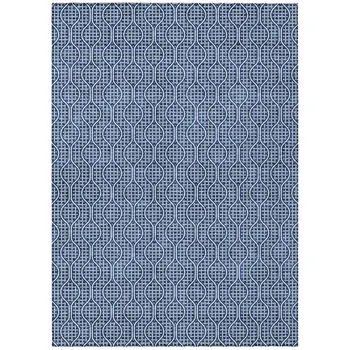 9' X 12' Navy Blue And Ivory Geometric Washable Indoor Outdoor Area Rug