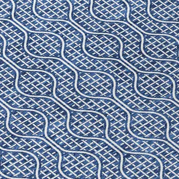 9' X 12' Navy Blue And Ivory Geometric Washable Indoor Outdoor Area Rug