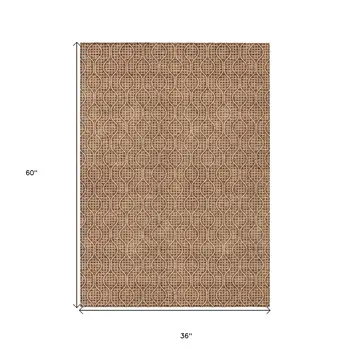 3' X 5' Brown And Beige Geometric Washable Indoor Outdoor Area Rug