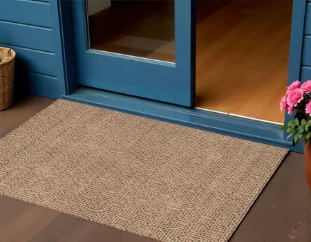 3' X 5' Brown And Beige Geometric Washable Indoor Outdoor Area Rug