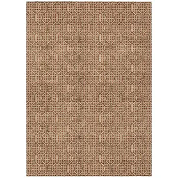 3' X 5' Brown And Beige Geometric Washable Indoor Outdoor Area Rug