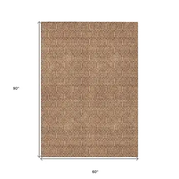 5' X 8' Brown And Beige Geometric Washable Indoor Outdoor Area Rug