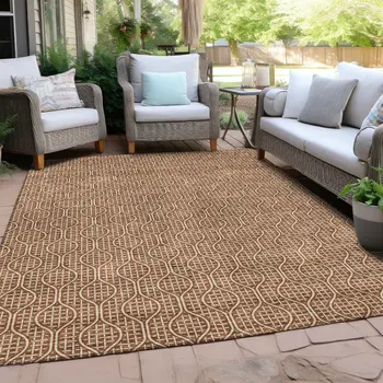 5' X 8' Brown And Beige Geometric Washable Indoor Outdoor Area Rug