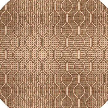 8' Brown And Beige Round Geometric Washable Indoor Outdoor Area Rug