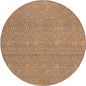 8' Brown And Beige Round Geometric Washable Indoor Outdoor Area Rug