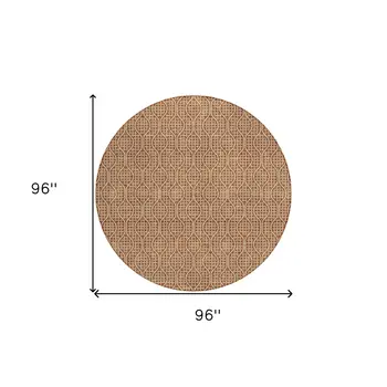 8' Brown And Beige Round Geometric Washable Indoor Outdoor Area Rug