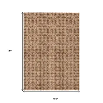 9' X 12' Brown And Beige Geometric Washable Indoor Outdoor Area Rug