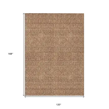 10' X 14' Brown And Beige Geometric Washable Indoor Outdoor Area Rug