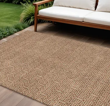 10' X 14' Brown And Beige Geometric Washable Indoor Outdoor Area Rug