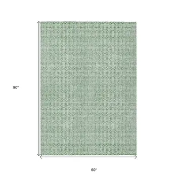 5' X 8' Sage And Gray Geometric Washable Indoor Outdoor Area Rug