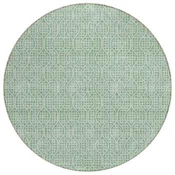 8' Sage And Gray Round Geometric Washable Indoor Outdoor Area Rug