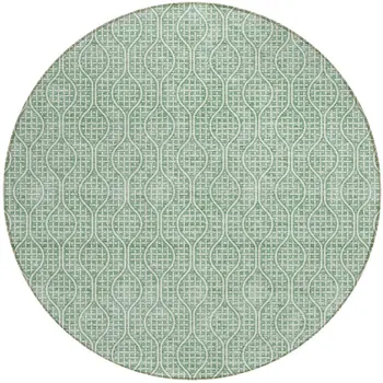8' Sage And Gray Round Geometric Washable Indoor Outdoor Area Rug