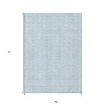 3' X 5' Sky Blue And Ivory Geometric Washable Indoor Outdoor Area Rug