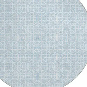8' Sky Blue And Ivory Round Geometric Washable Indoor Outdoor Area Rug