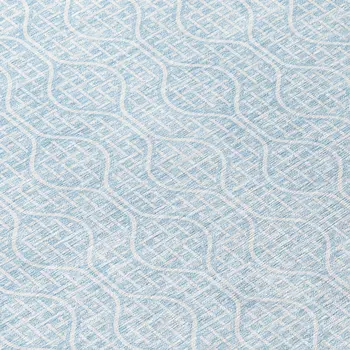 8' Sky Blue And Ivory Round Geometric Washable Indoor Outdoor Area Rug