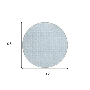 8' Sky Blue And Ivory Round Geometric Washable Indoor Outdoor Area Rug