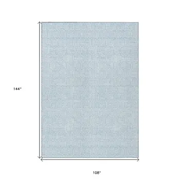 9' X 12' Sky Blue And Ivory Geometric Washable Indoor Outdoor Area Rug