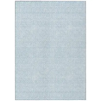 9' X 12' Sky Blue And Ivory Geometric Washable Indoor Outdoor Area Rug