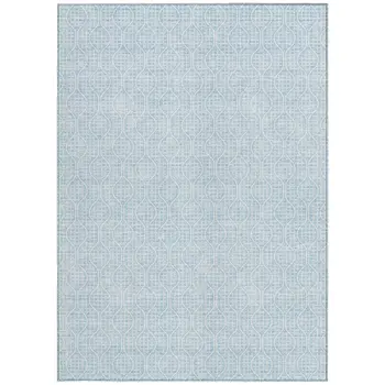 9' X 12' Sky Blue And Ivory Geometric Washable Indoor Outdoor Area Rug