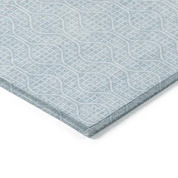 10' X 14' Sky Blue And Ivory Geometric Washable Indoor Outdoor Area Rug