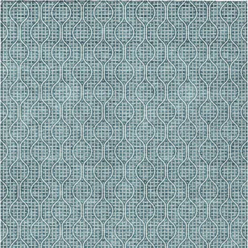 5' X 8' Teal Blue And Ivory Geometric Washable Indoor Outdoor Area Rug