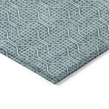8' X 10' Teal Blue And Ivory Geometric Washable Indoor Outdoor Area Rug