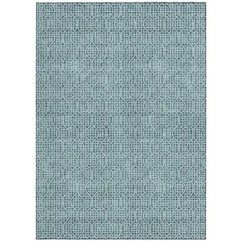 9' X 12' Teal Blue And Ivory Geometric Washable Indoor Outdoor Area Rug