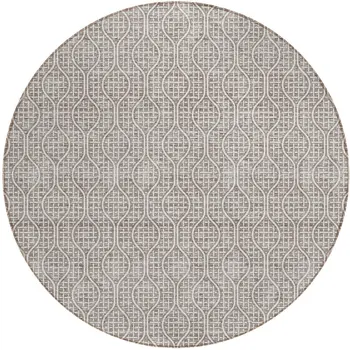 8' Taupe And Beige Round Geometric Washable Indoor Outdoor Area Rug