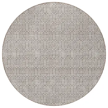 8' Taupe And Beige Round Geometric Washable Indoor Outdoor Area Rug