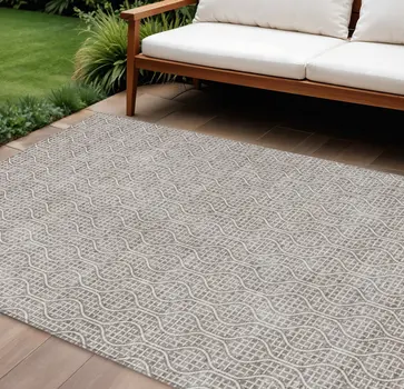 8' X 10' Taupe And Beige Geometric Washable Indoor Outdoor Area Rug