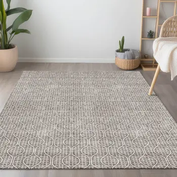 8' X 10' Taupe And Beige Geometric Washable Indoor Outdoor Area Rug