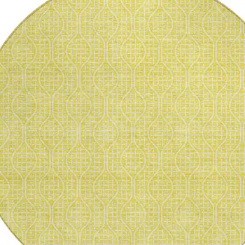 8' Yellow And Gray Round Geometric Washable Indoor Outdoor Area Rug