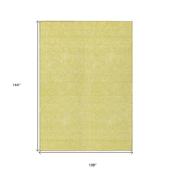 9' X 12' Yellow And Gray Geometric Washable Indoor Outdoor Area Rug