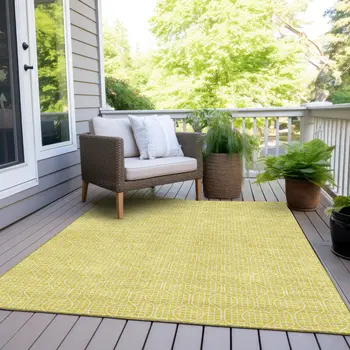 9' X 12' Yellow And Gray Geometric Washable Indoor Outdoor Area Rug