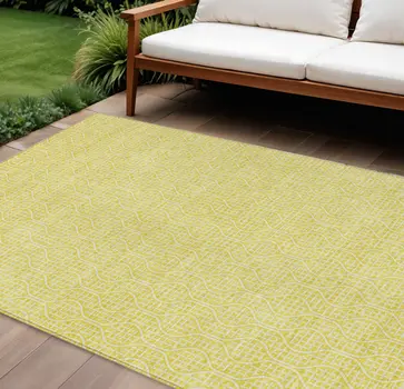 10' X 14' Yellow And Gray Geometric Washable Indoor Outdoor Area Rug