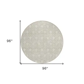 8' Beige And Ivory Round Geometric Washable Indoor Outdoor Area Rug
