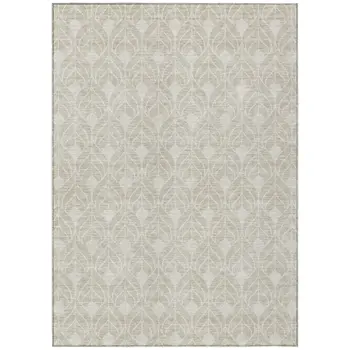 10' X 14' Beige And Ivory Geometric Washable Indoor Outdoor Area Rug