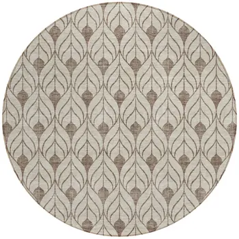 8' Brown And Beige Round Geometric Washable Indoor Outdoor Area Rug