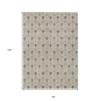 8' X 10' Brown And Beige Geometric Washable Indoor Outdoor Area Rug