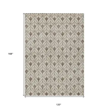 10' X 14' Brown And Beige Geometric Washable Indoor Outdoor Area Rug